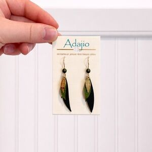 Olive Green & Black Leaf Drop Earrings